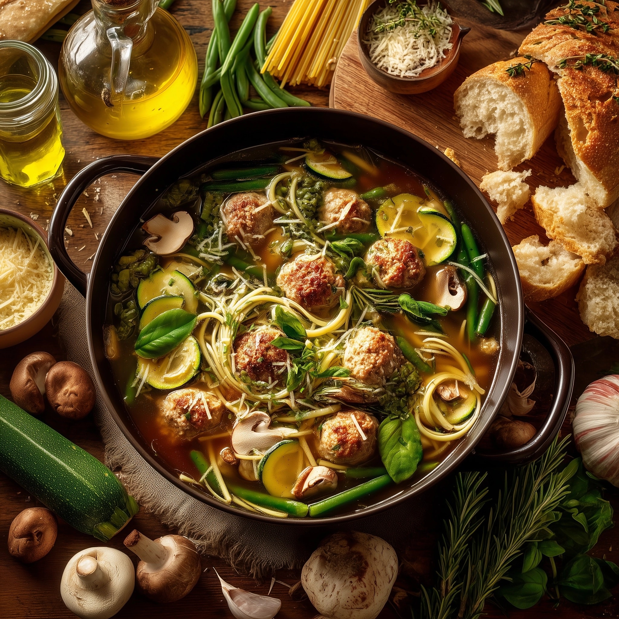 Meatball Minestrone with Pesto Recipe - Recipe Image