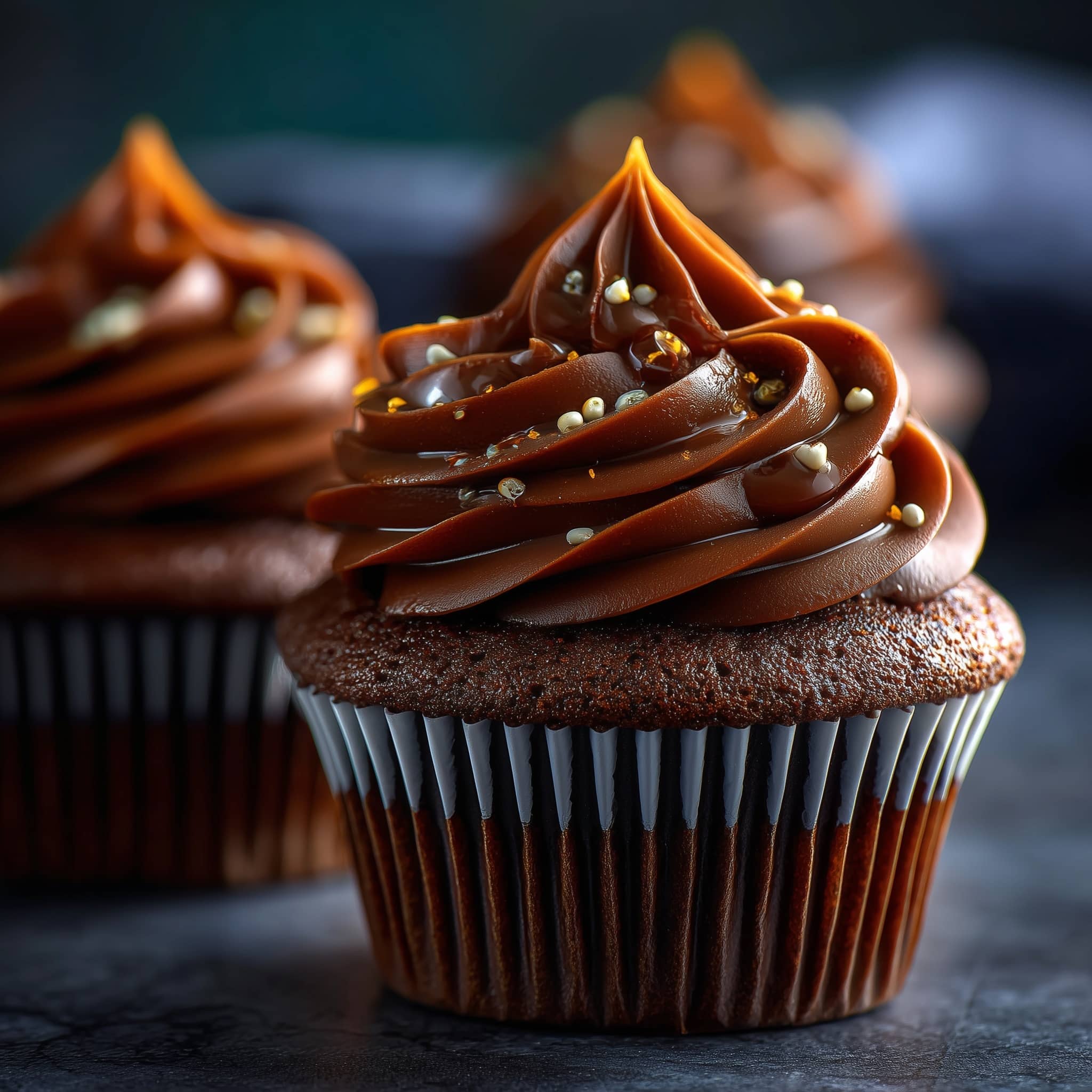 Chocolate Caramel Cupcakes with Rich Frosting and Caramel Swirl Recipe - Recipe Image