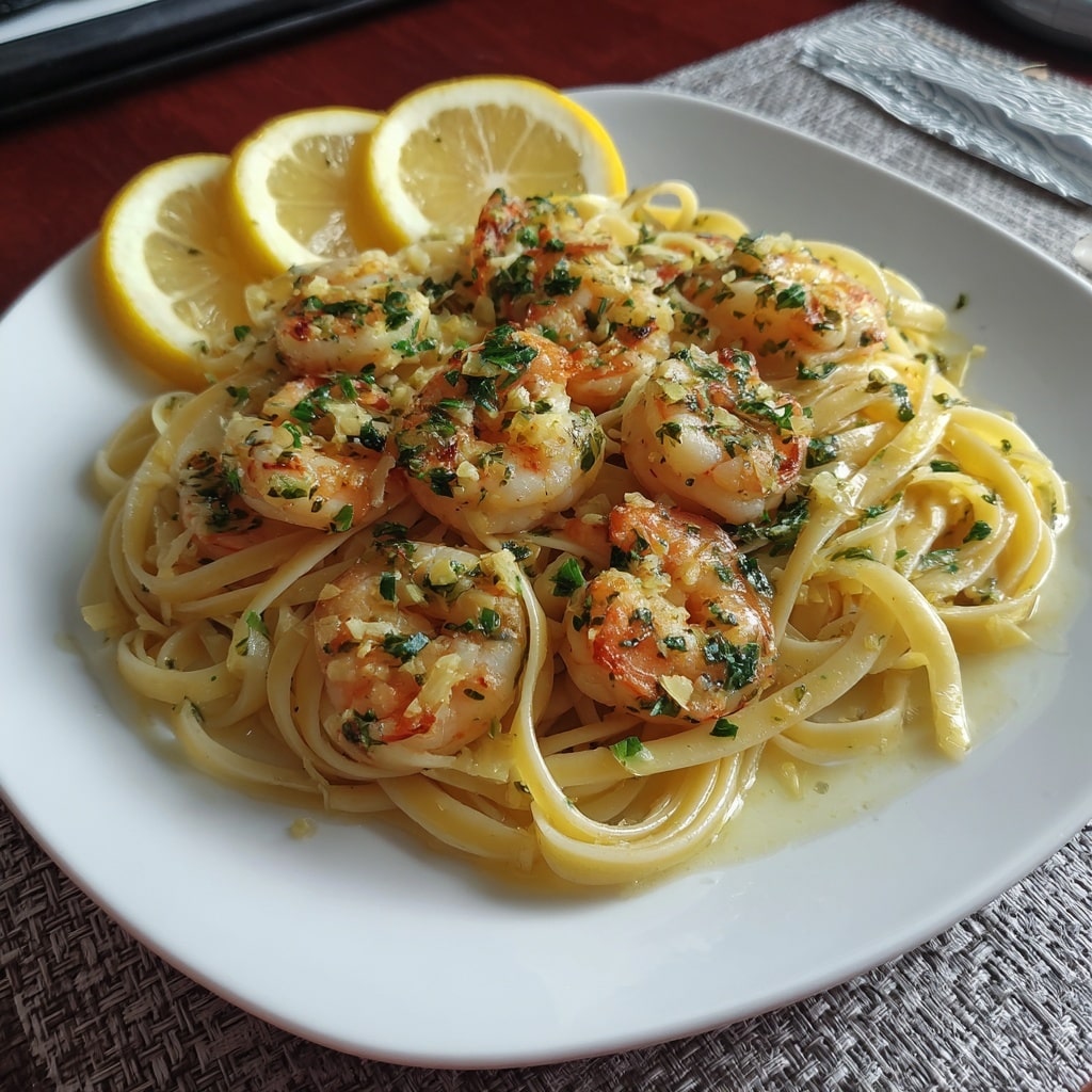 Shrimp Pasta with Cherry Tomatoes, Garlic, and Lemon Recipe - Recipe Image