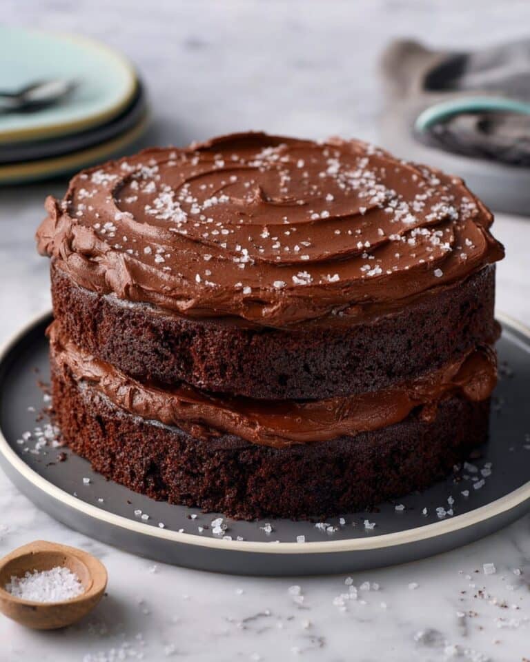 Salted Dark Chocolate Cake with Ganache Frosting Recipe