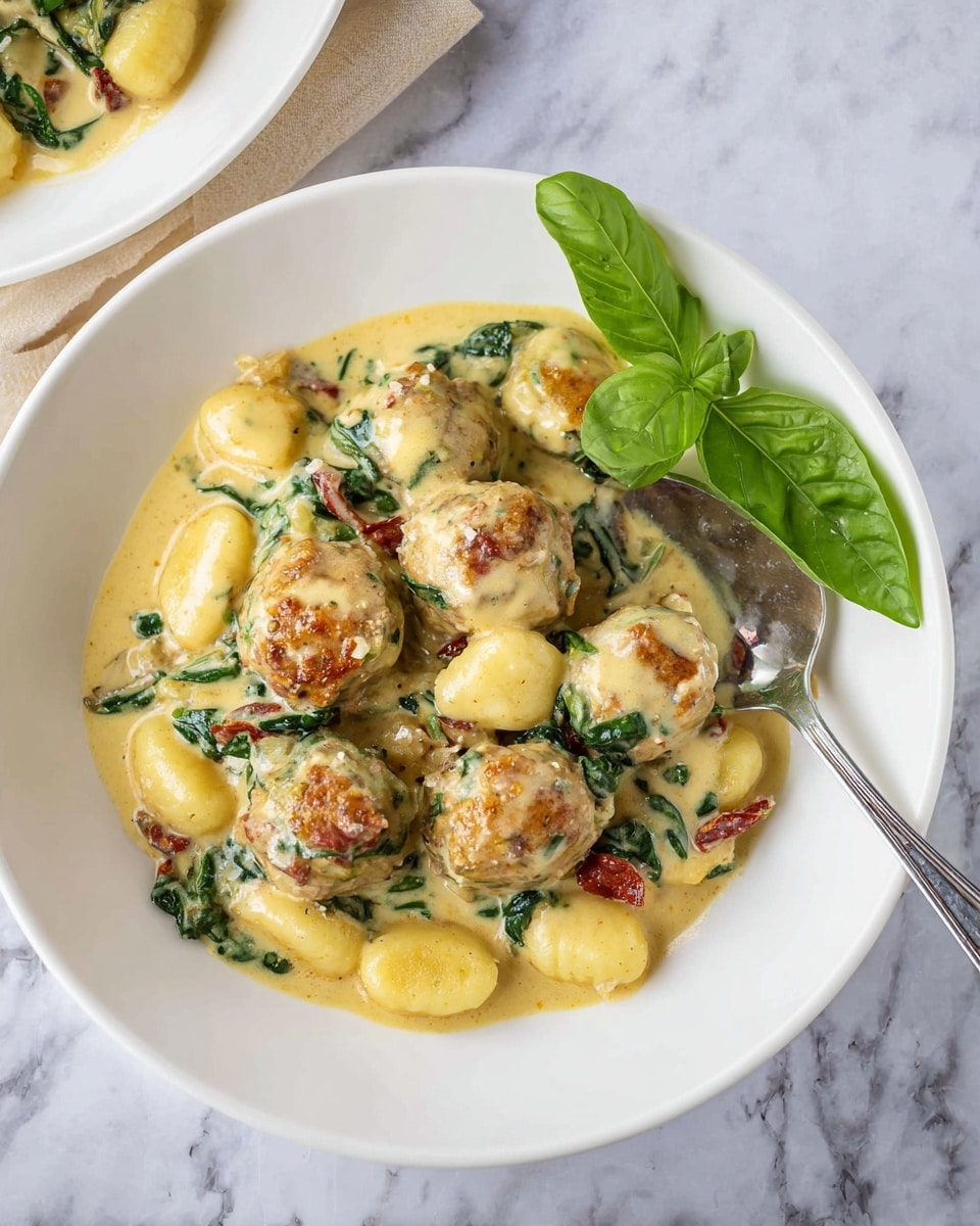 Slow Cooker Tuscan Chicken Meatballs with Gnocchi Recipe - Recipe Image