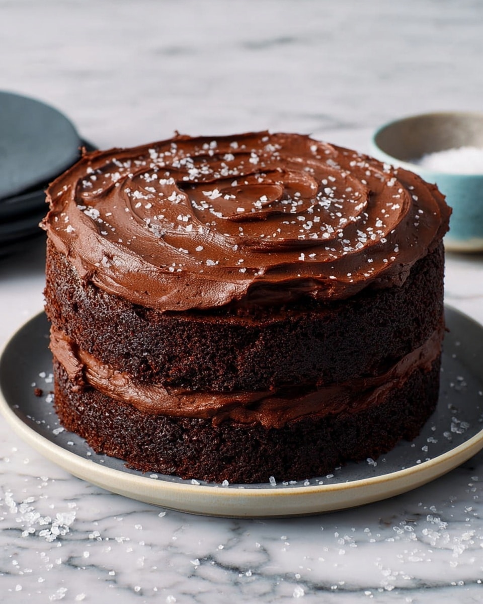 Salted Dark Chocolate Cake with Ganache Frosting Recipe - Recipe Image