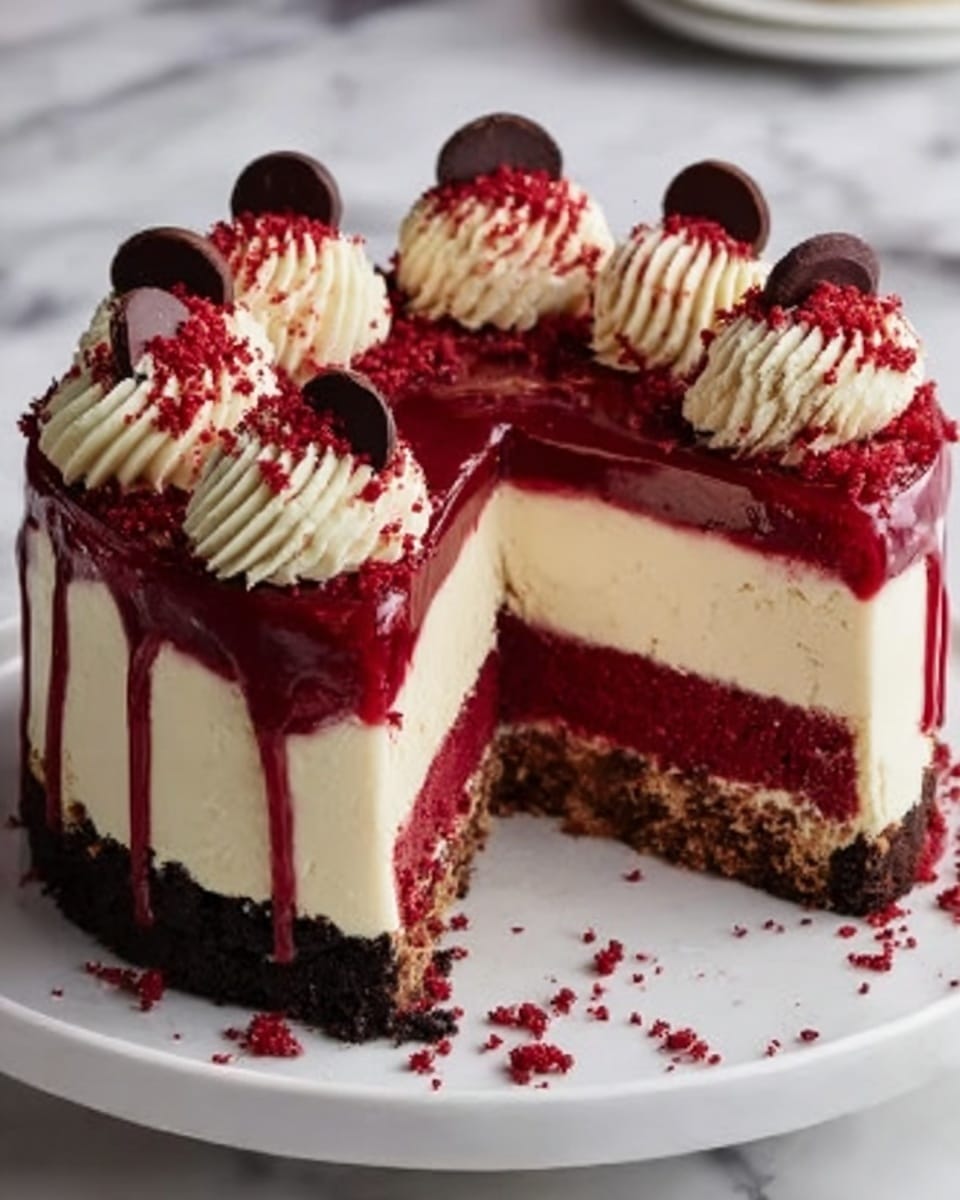 Decadent Red Velvet Cheesecake Layer Cake Recipe to Impress Recipe - Recipe Image
