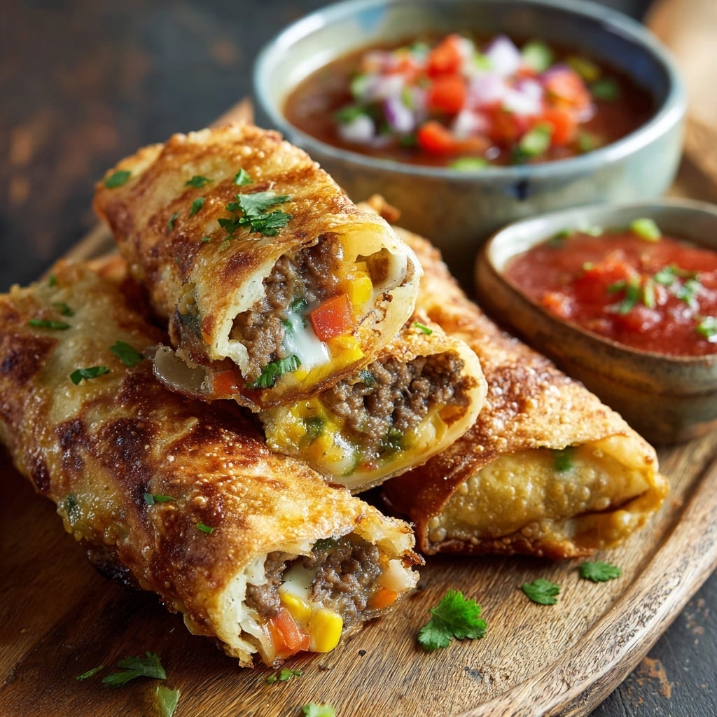 Southwest Chicken Egg Rolls with Cilantro Avocado Dipping Sauce Recipe - Recipe Image