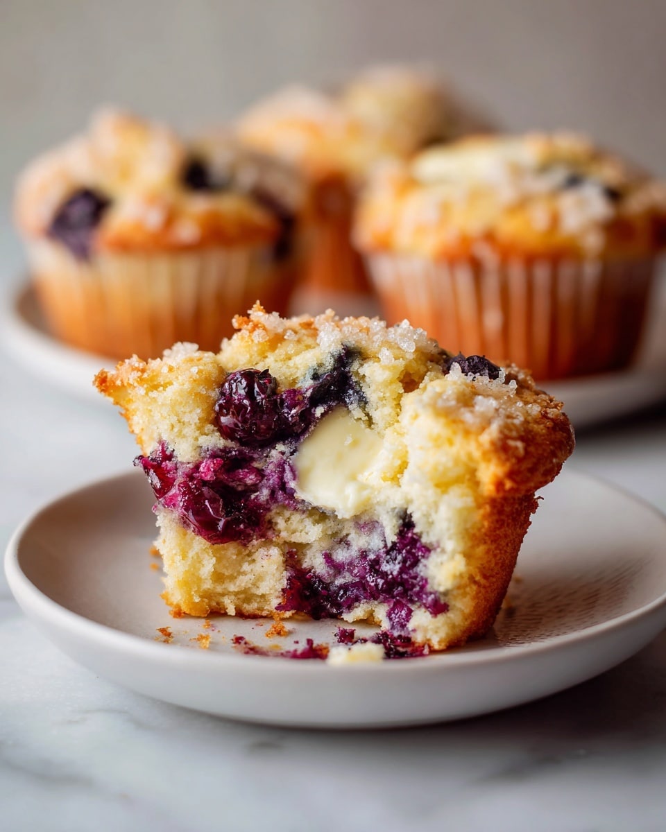 Blueberry Muffins with Cream Cheese Filling and Optional Glaze Recipe - Recipe Image